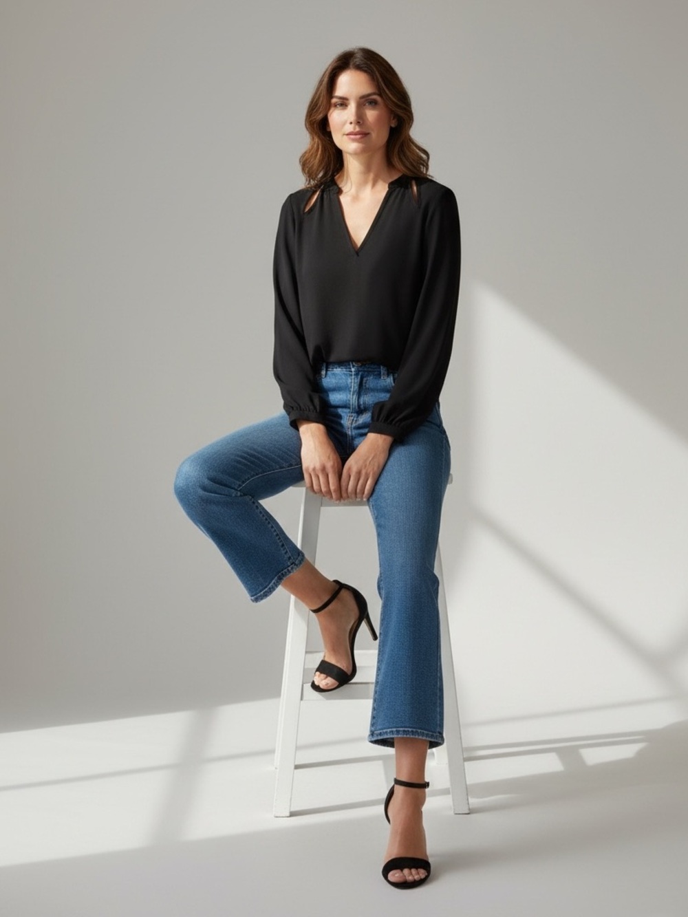 NWT Trouvé Black Long Sleeve Wrap Front Blouse Size S
